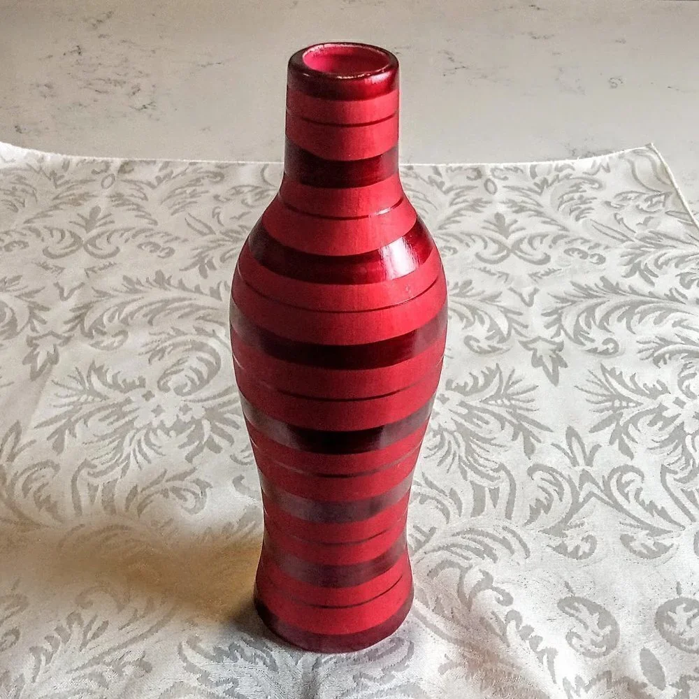 Handmade Red Matte & Polished Stripe Ceramic Vase